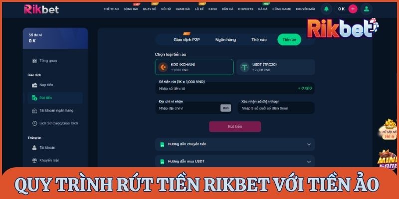 Quy trình rút tiền từ Rikbet đơn giản với tiền ảo